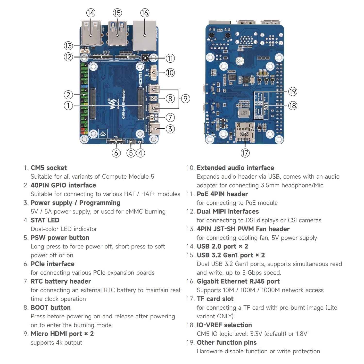 waveshare-cm5-zu-pi-5-adapterboard-f-r-raspberry-pi-compute-module-5-mit-audio-h image 6