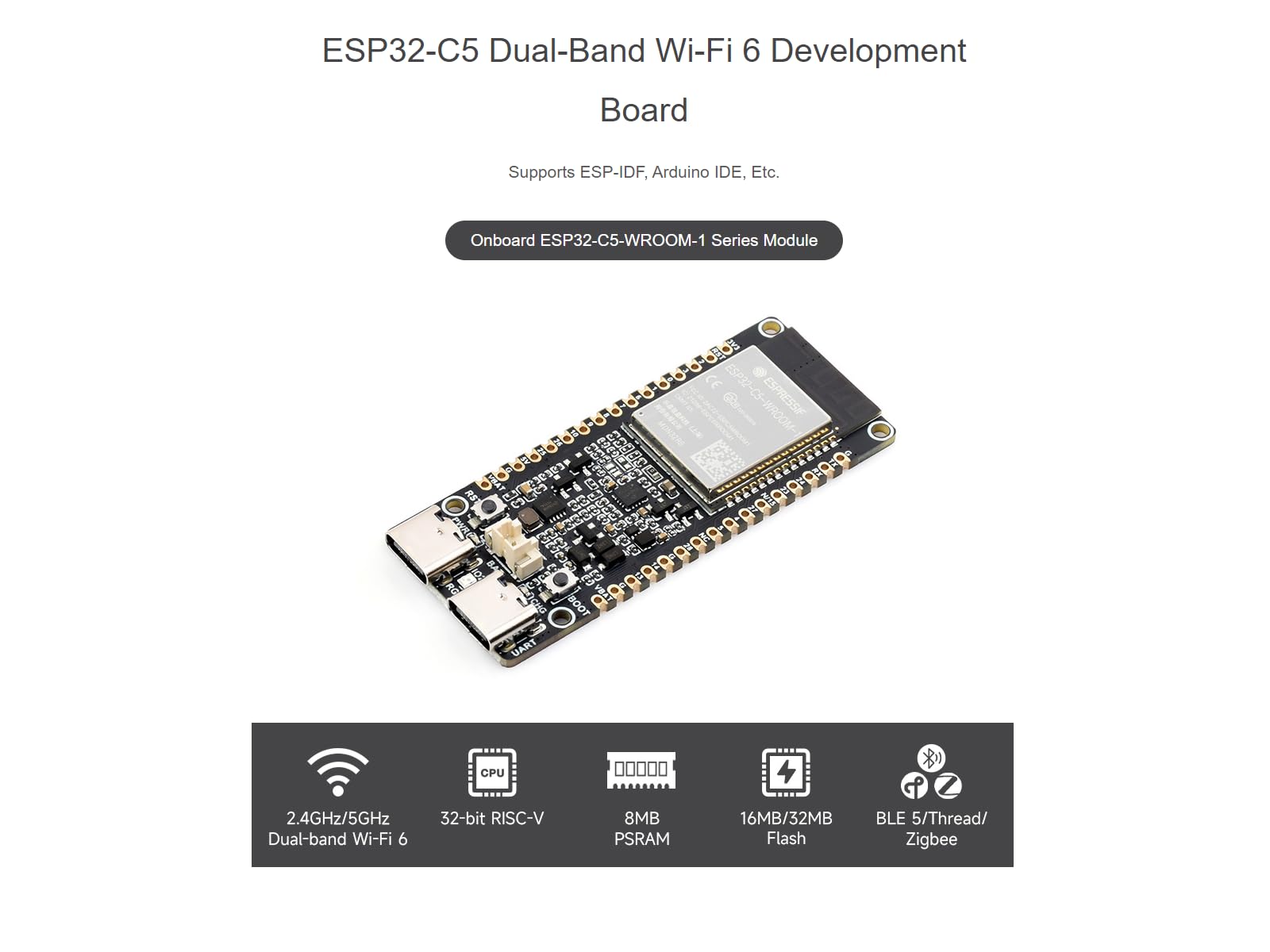 waveshare-esp32-c5-wifi6-kit-esp32-c5-entwicklungsboard-dual-band-wi-fi-6-ble-5- image 2