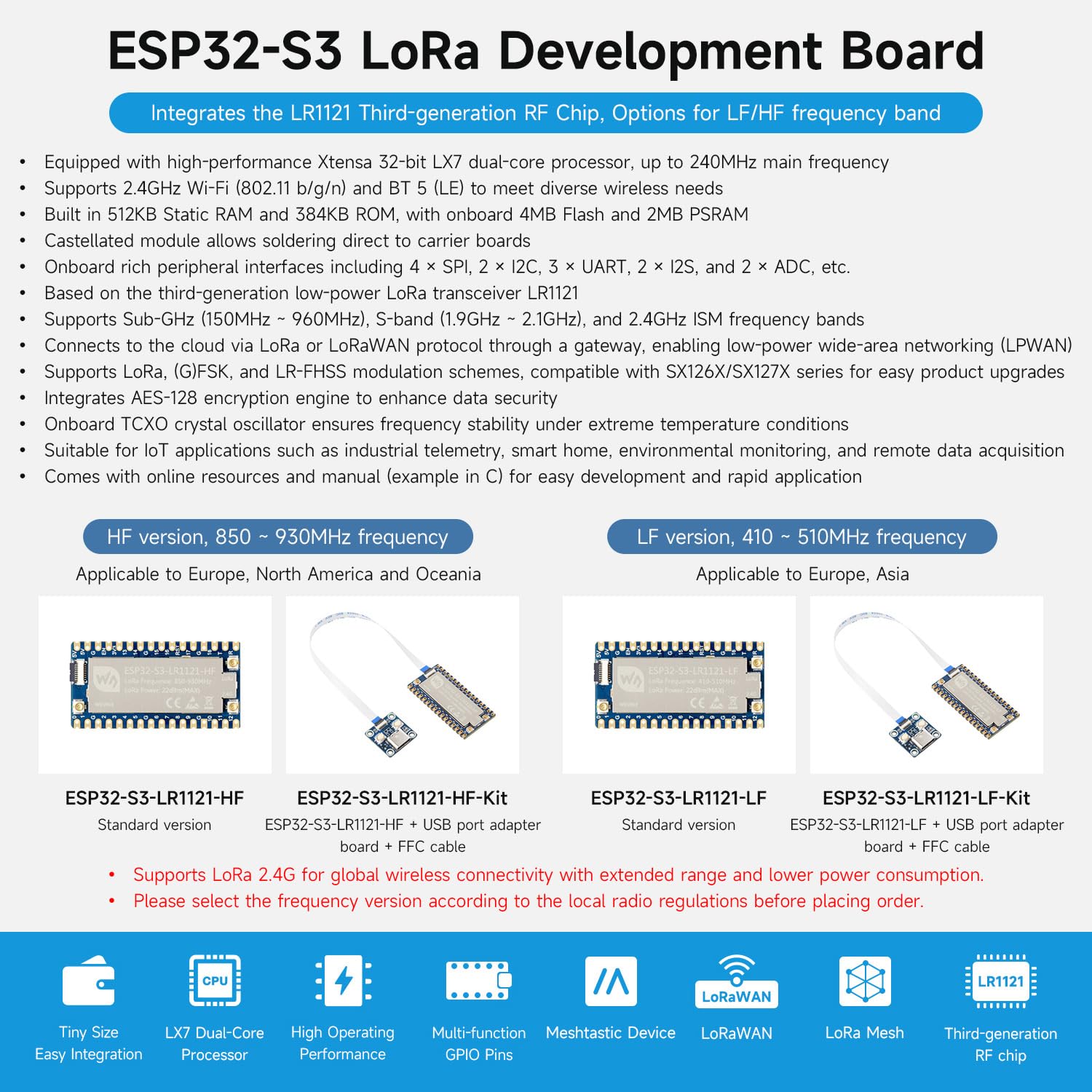 waveshare-esp32-s3-lr1121-hf-kit-lora-entwicklungsboard-sub-ghz-2-4-ghz-850-930- image 3