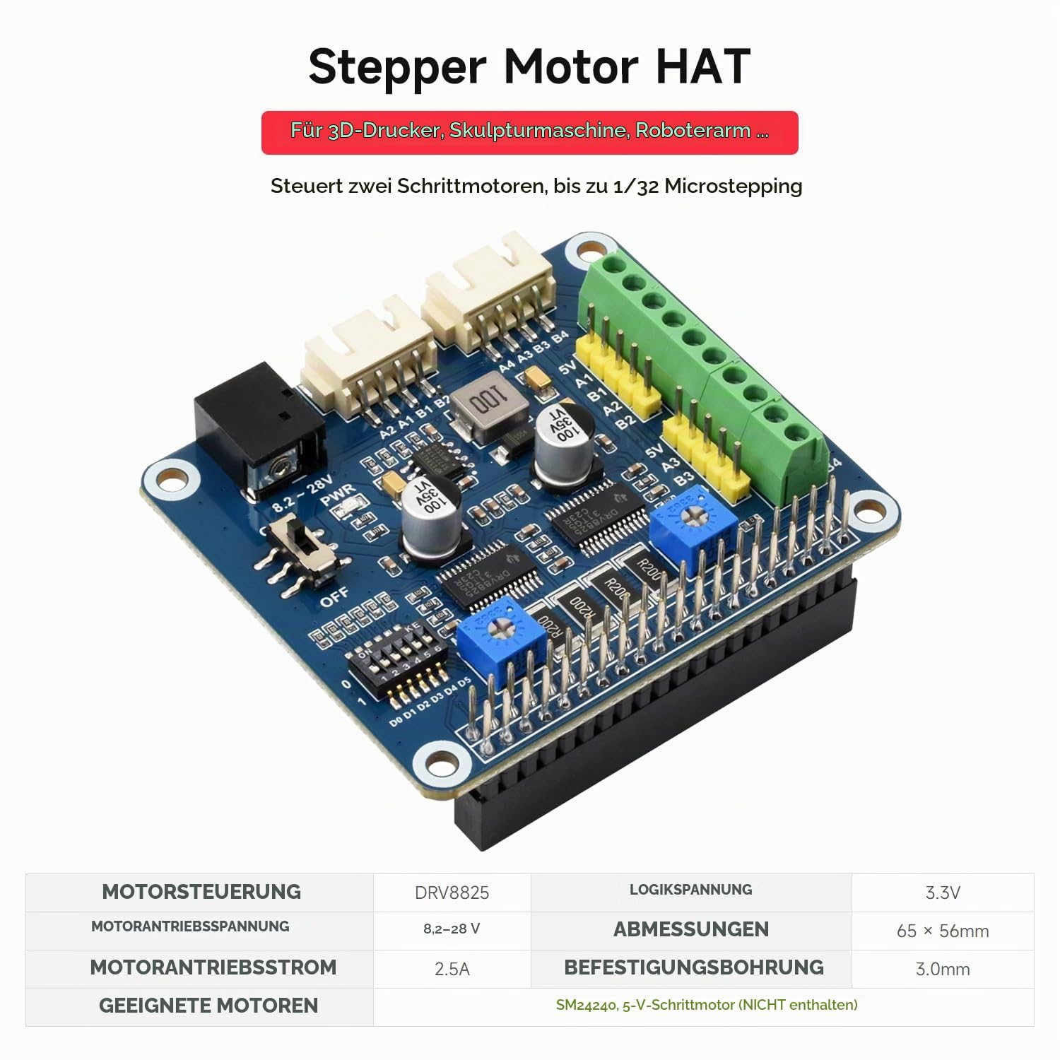 waveshare-stepper-motor-hat-f-r-raspberry-pi-2x-schrittmotor-bis-1-32-microstepp image 3