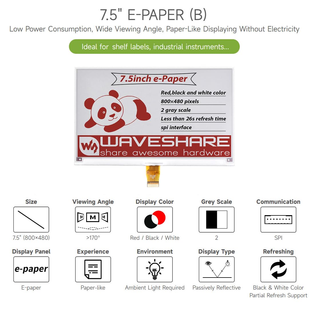 waveshare-7-5-zoll-e-paper-raw-display-800-x-480-rot-schwarz-wei-ohne-pcb image 2