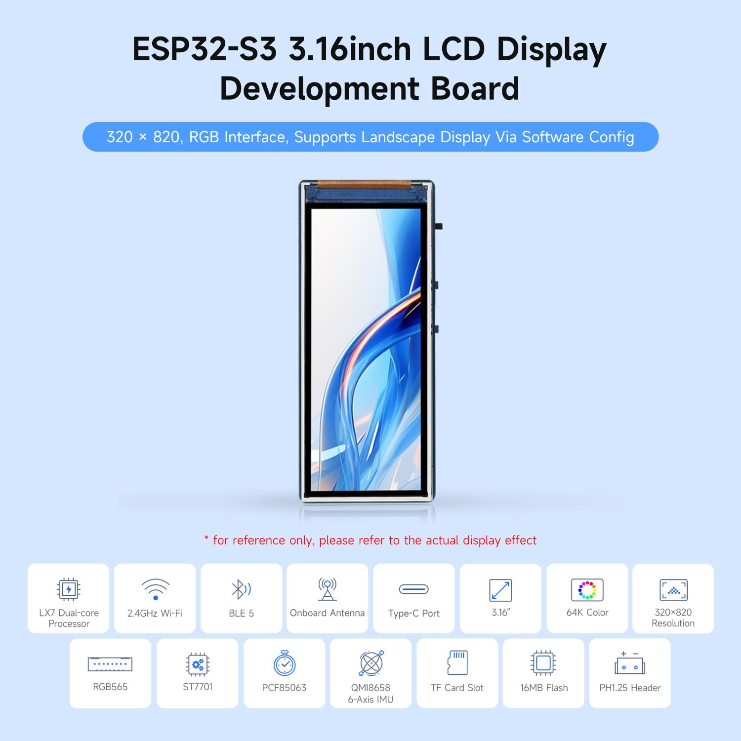 waveshare-esp32-s3-3-16-zoll-display-entwicklungsboard-320x820-wifi-bt5-mit-imu image 3