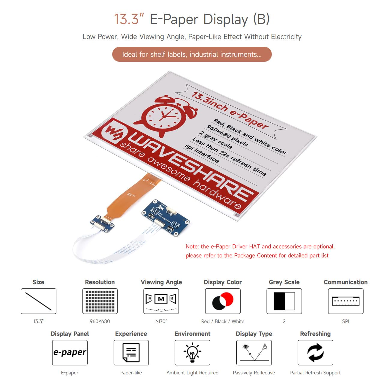 waveshare-13-3inch-e-paper-display-b-rot-schwarz-wei-960x680-mit-driver-hat-f-r- image 3