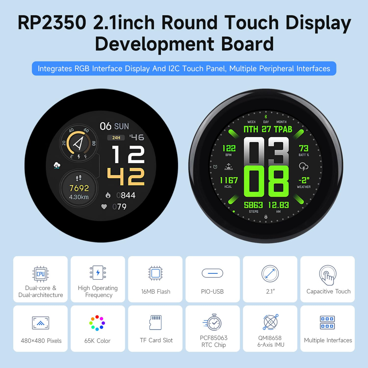 waveshare-rp2350-2-1inch-capacitive-touch-round-display-development-board-flat-v image 3