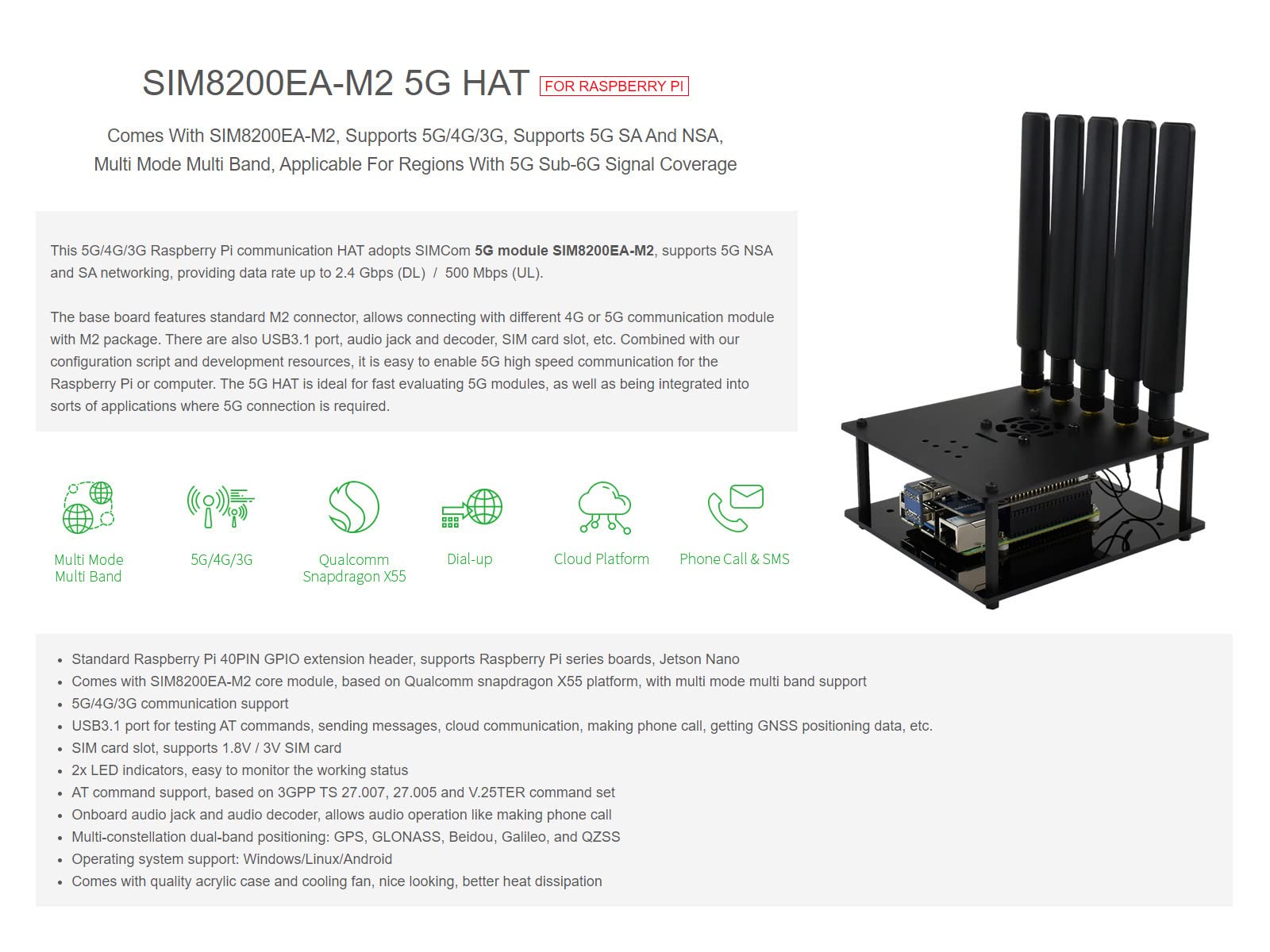 waveshare-sim8200ea-m2-5g-hat-mit-antennen-f-r-raspberry-pi-snapdragon-x55-sub-6 image 2