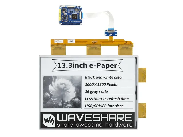 waveshare-13-3-zoll-e-paper-e-ink-display-hat-1600x1200-schwarz-wei image 1