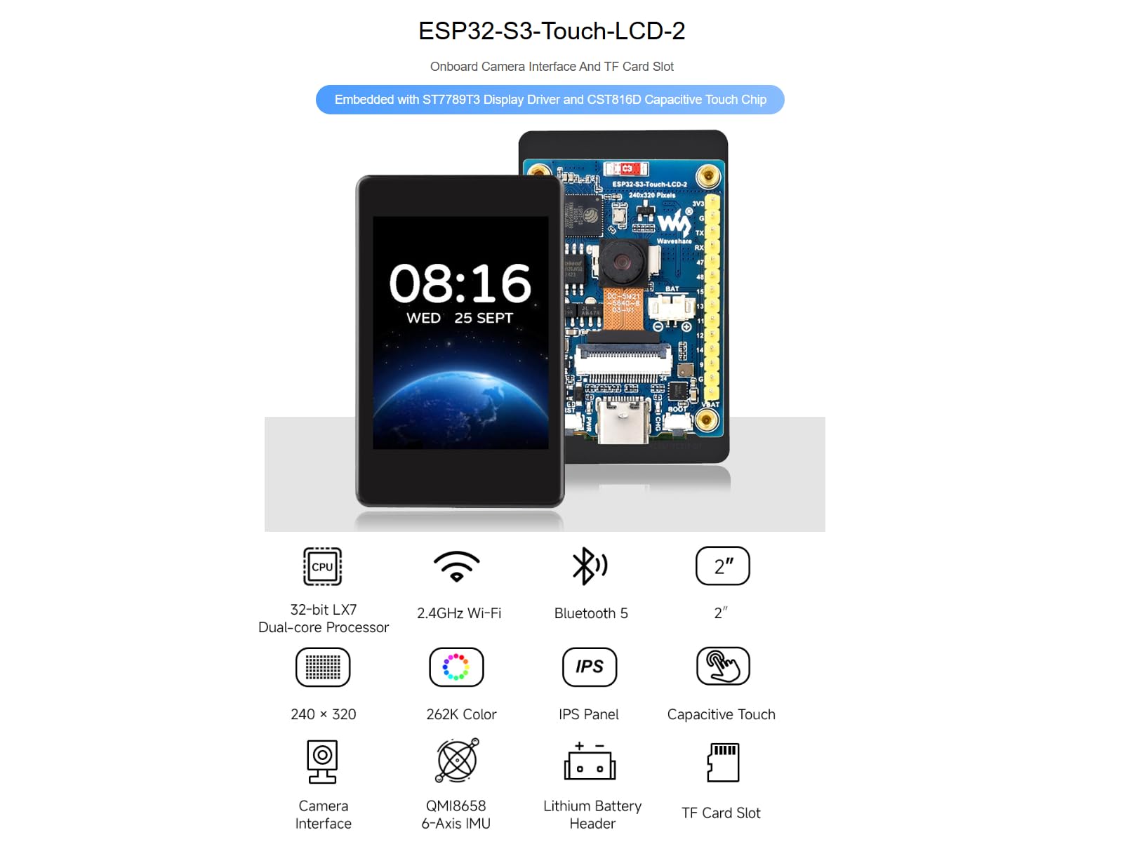 waveshare-esp32-s3-2-zoll-touch-display-entwicklungsboard-240x320-ips-ohne-kamer image 2