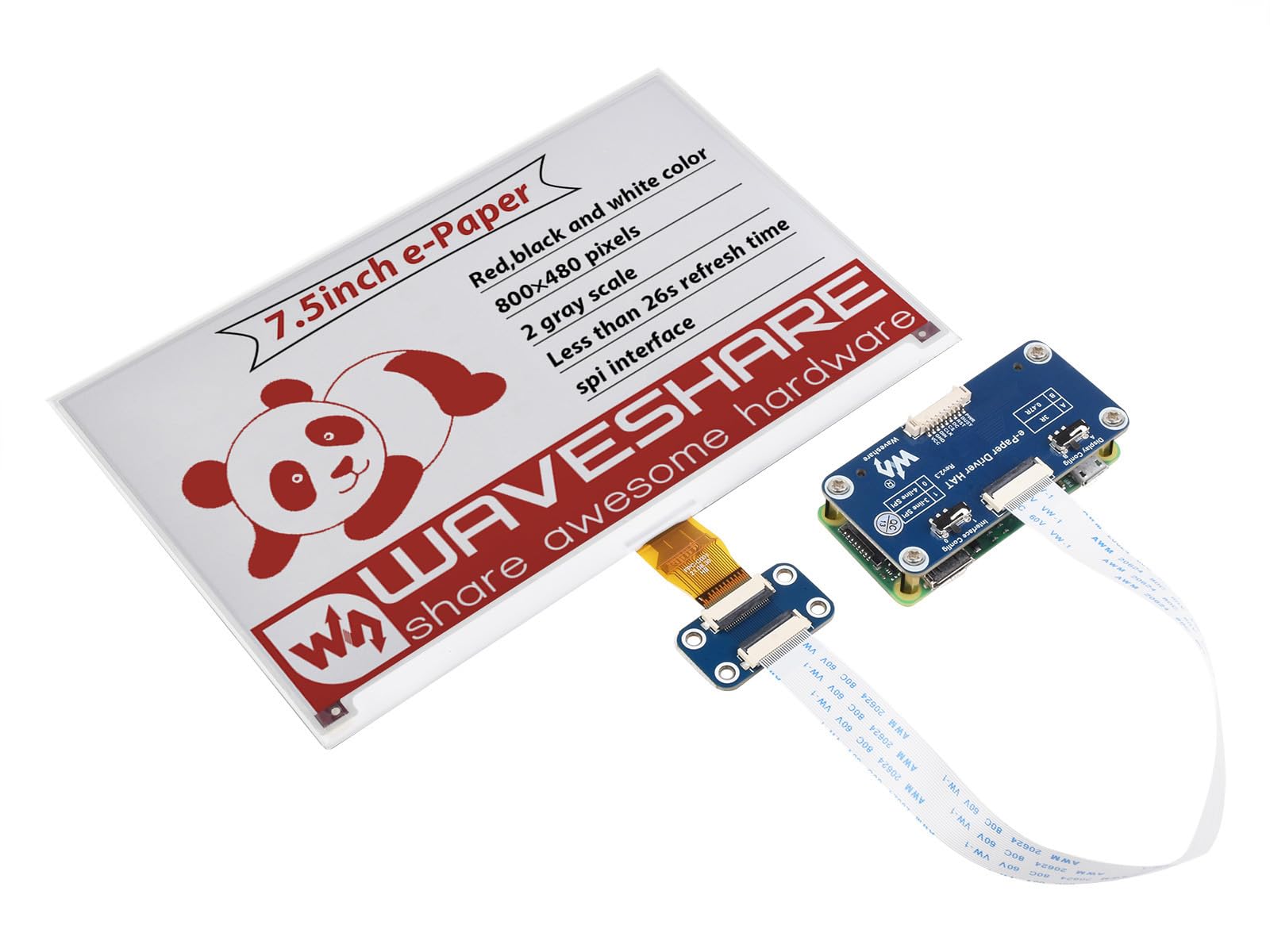 waveshare-7-5-zoll-e-paper-display-hat-b-800x480-rot-schwarz-wei image 1