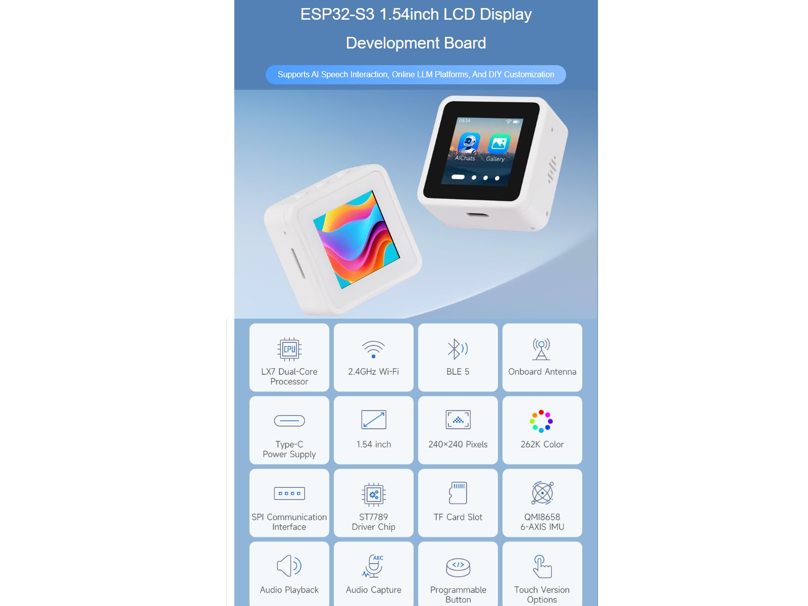 waveshare-esp32-s3-1-54-zoll-lcd-display-entwicklungsboard-240-240-touch-262k-fa image 2