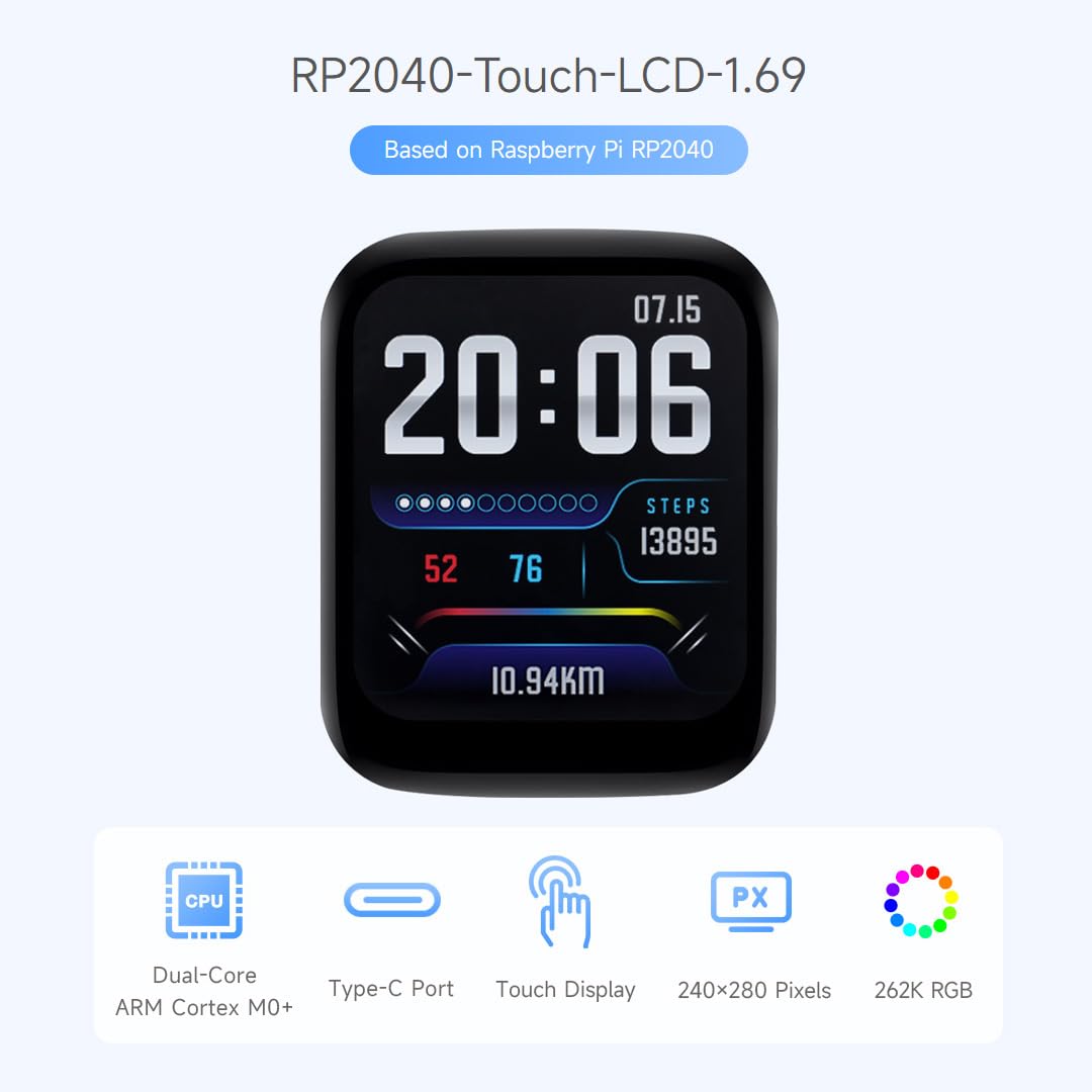 waveshare-rp2040-entwicklungsboard-1-69-zoll-touch-lcd-240x280-mit-rtc-und-buzze image 3