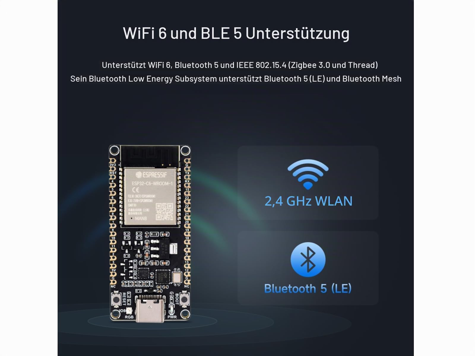 waveshare-esp32-c6-wifi-6-entwicklungsboard-esp32-c6-wroom-1-n8 image 4