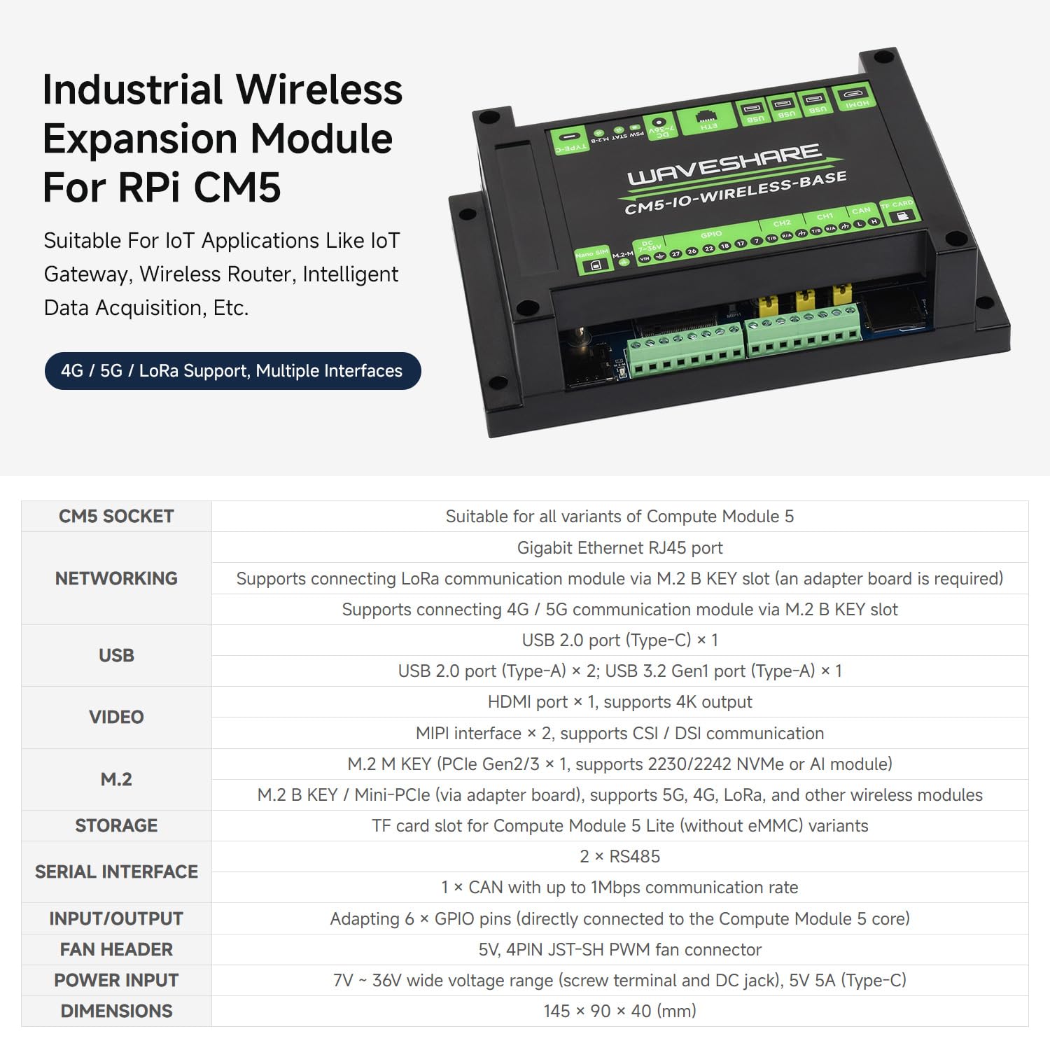 waveshare-industrial-iot-erweiterungsboard-f-r-raspberry-pi-cm5-4g-5g-lora-nvme- image 3