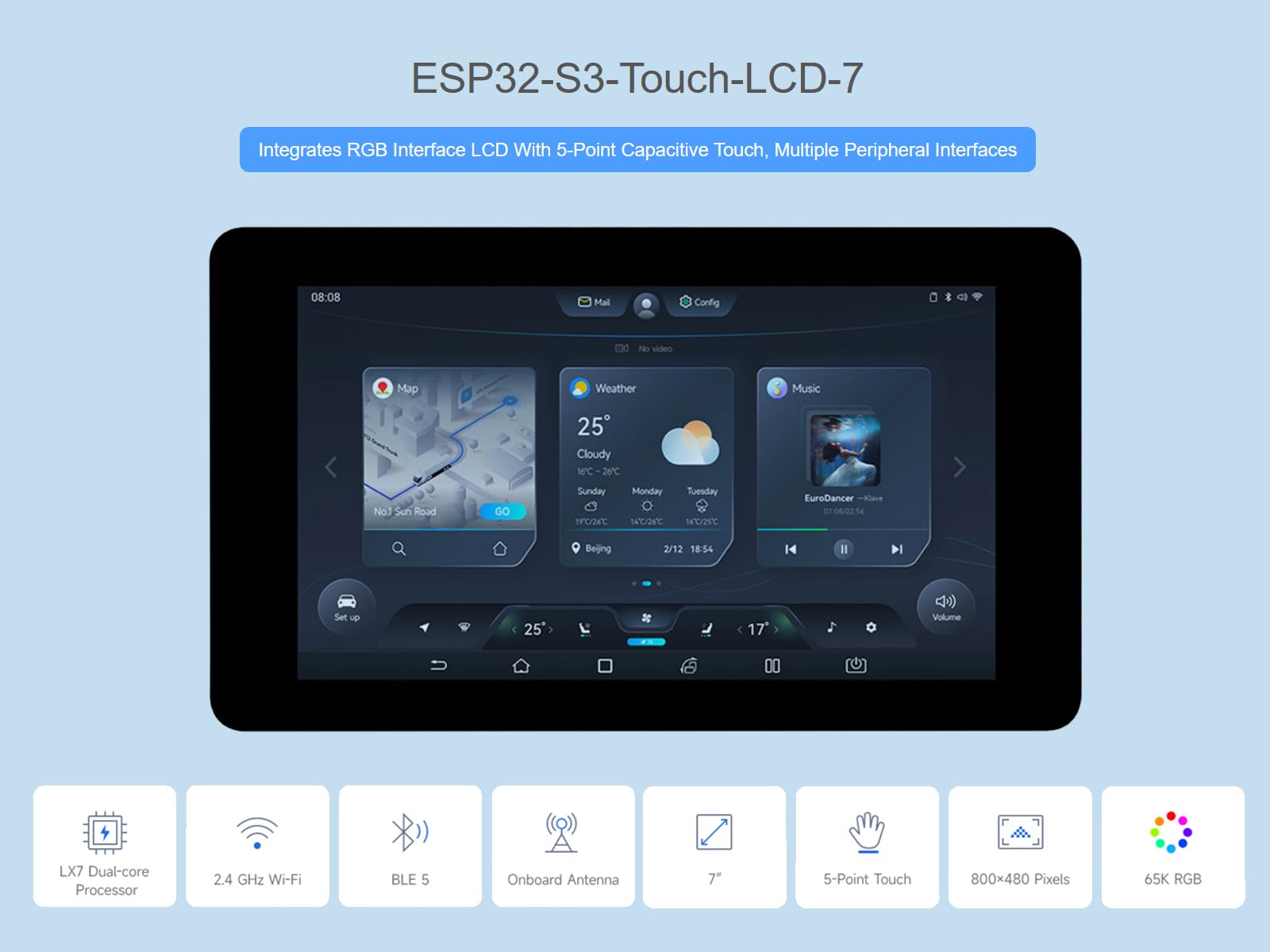 waveshare-esp32-s3-touch-lcd-7-entwicklungsboard-mit-7-zoll-touch-display image 2