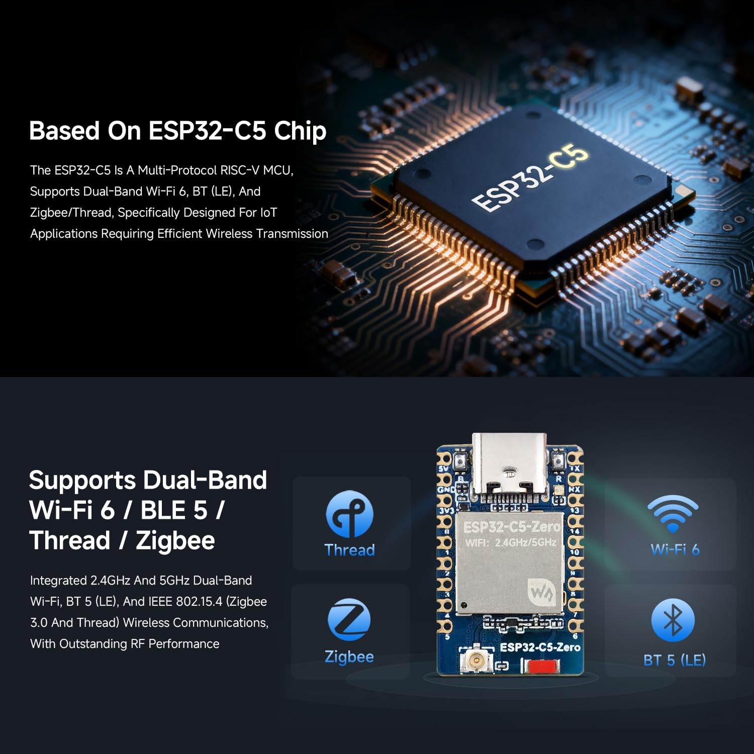 waveshare-esp32-c5-mini-entwicklungsboard-zero-m-mit-header-dual-band-wi-fi-6-bt image 4