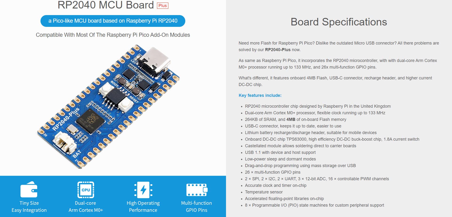 waveshare-pico-like-mcu-board-rp2040-4mb-flash-usb-c image 2