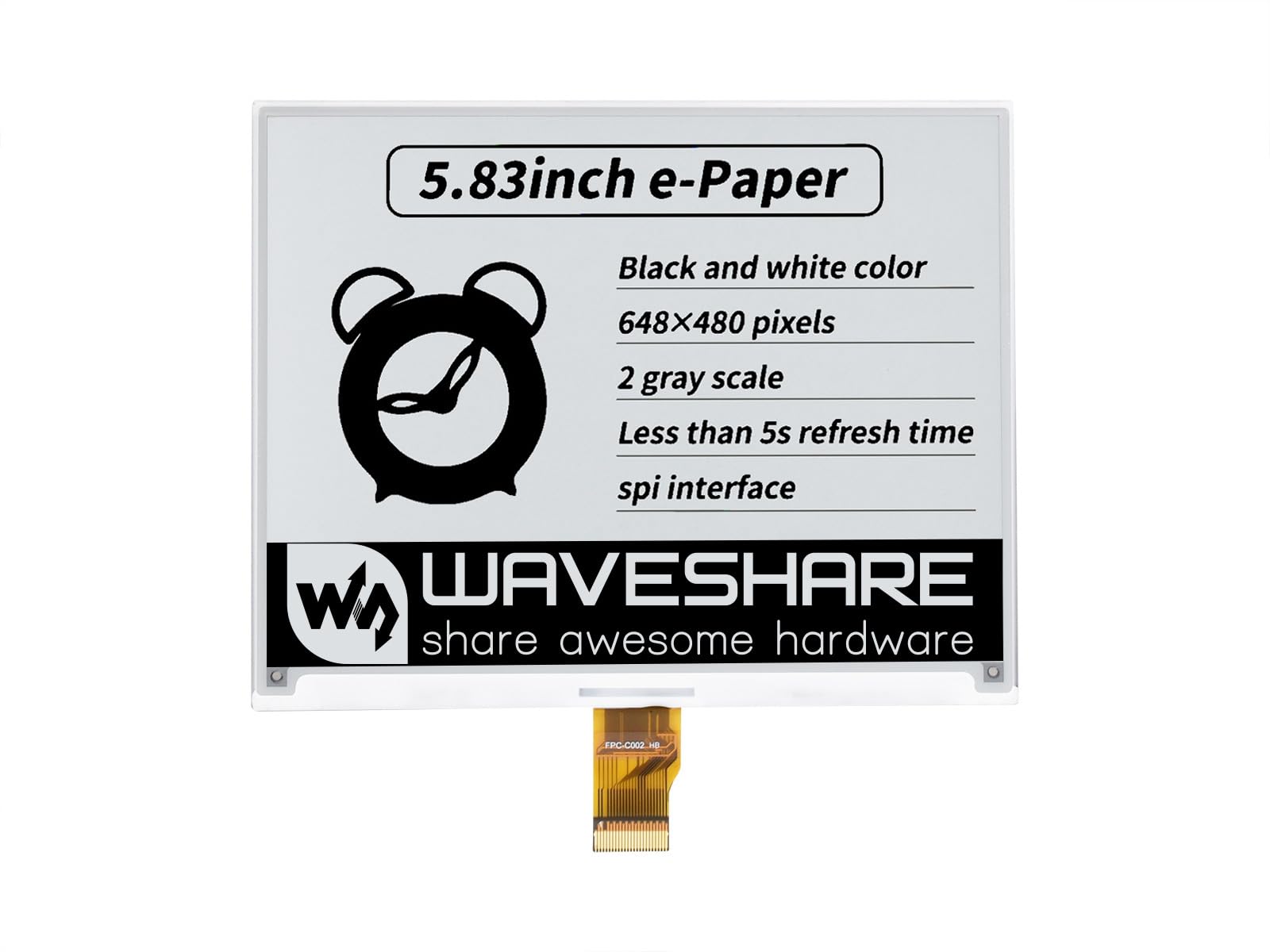 waveshare-5-83-zoll-e-ink-raw-display-648x480-schwarz-weiss-spi-ohne-pcb image 1