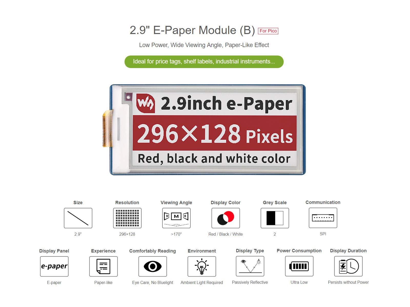 waveshare-2-9-zoll-e-paper-display-modul-296x128-pixel-rot-schwarz-wei-f-r-raspb image 3