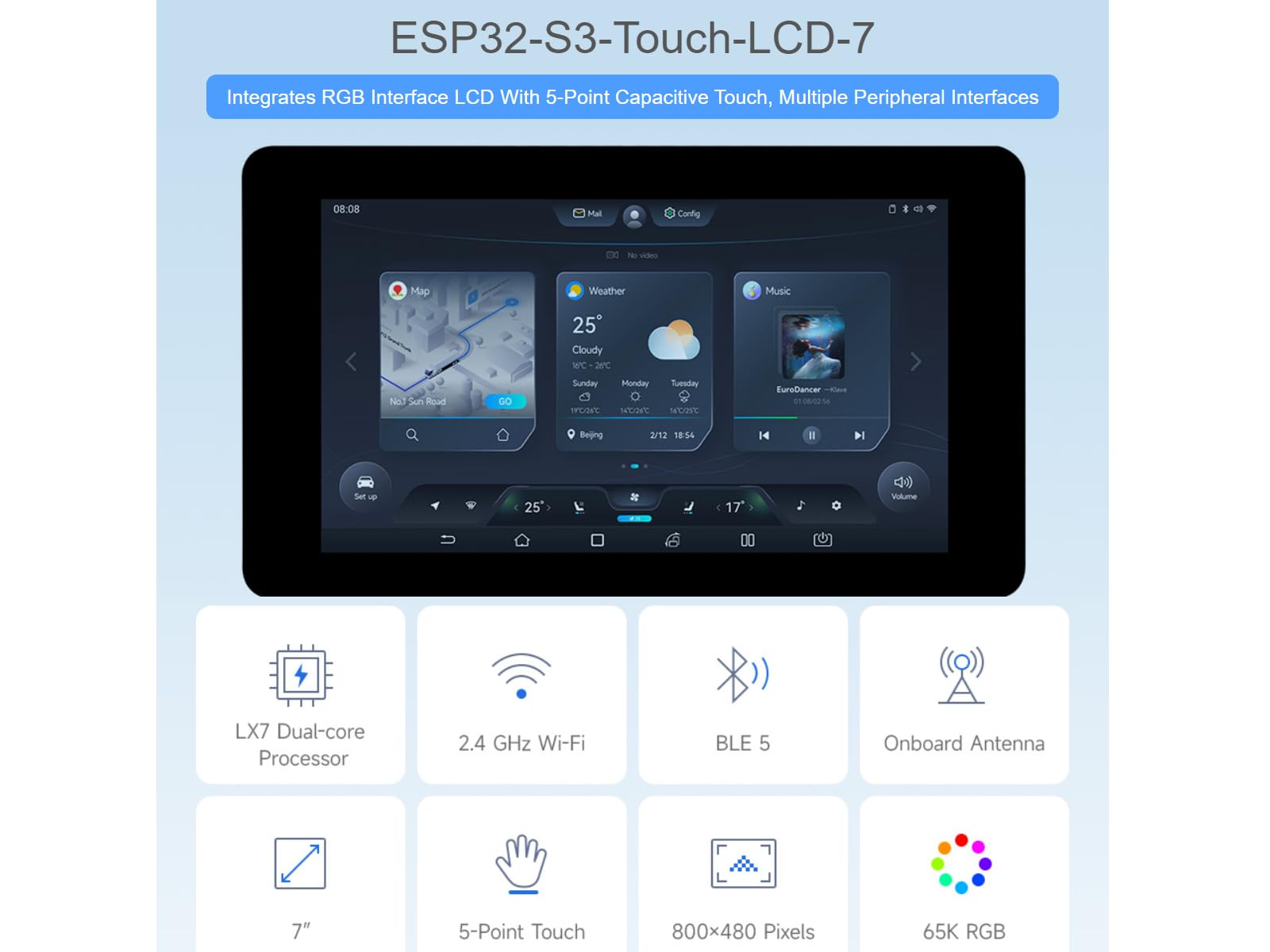 waveshare-esp32-s3-7-zoll-capacitive-touch-display-entwicklungsboard-mit-wifi-un image 2