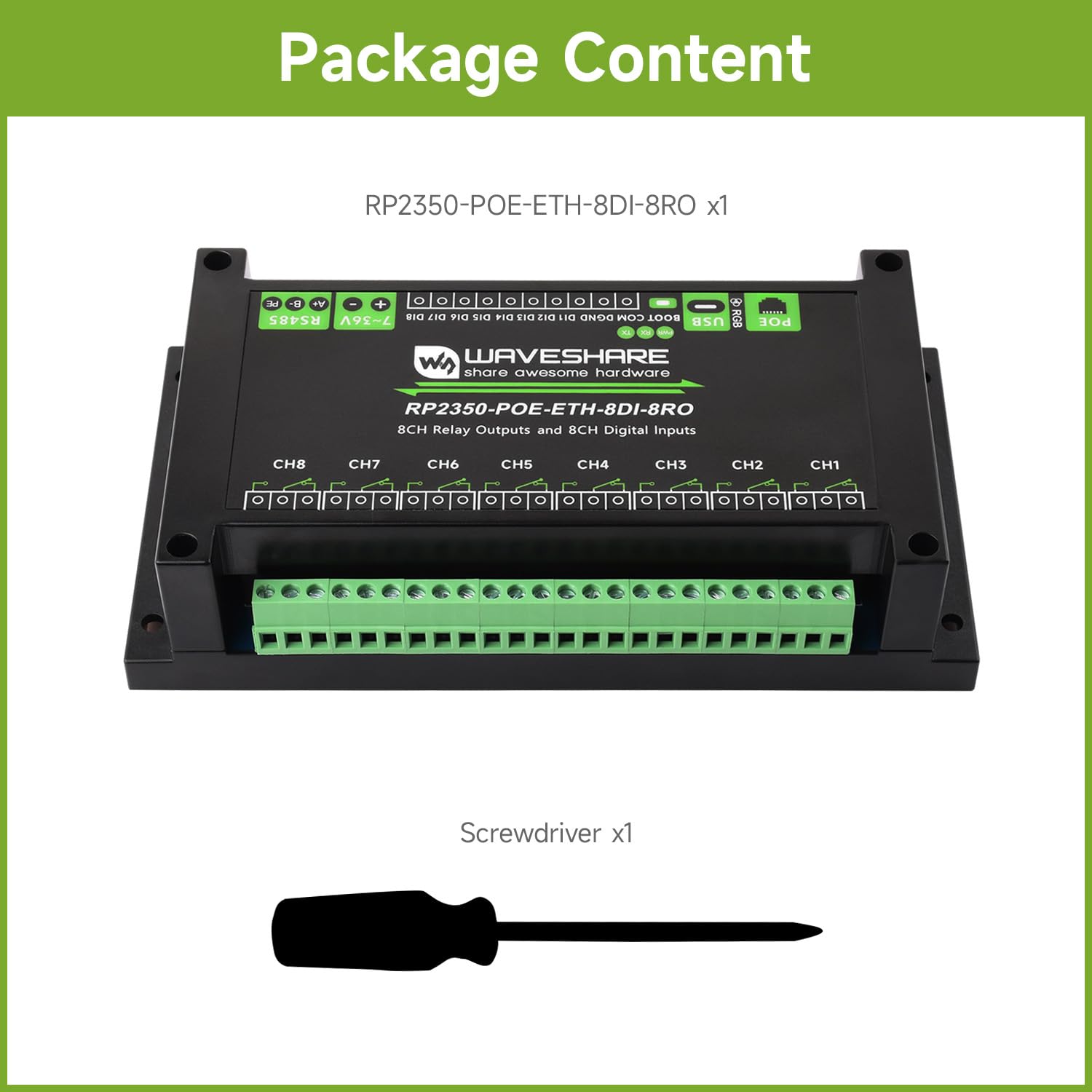 waveshare-industrielles-8-kanal-rp2350-relaismodul-poe-rs485-digitaleing-nge-10a image 2