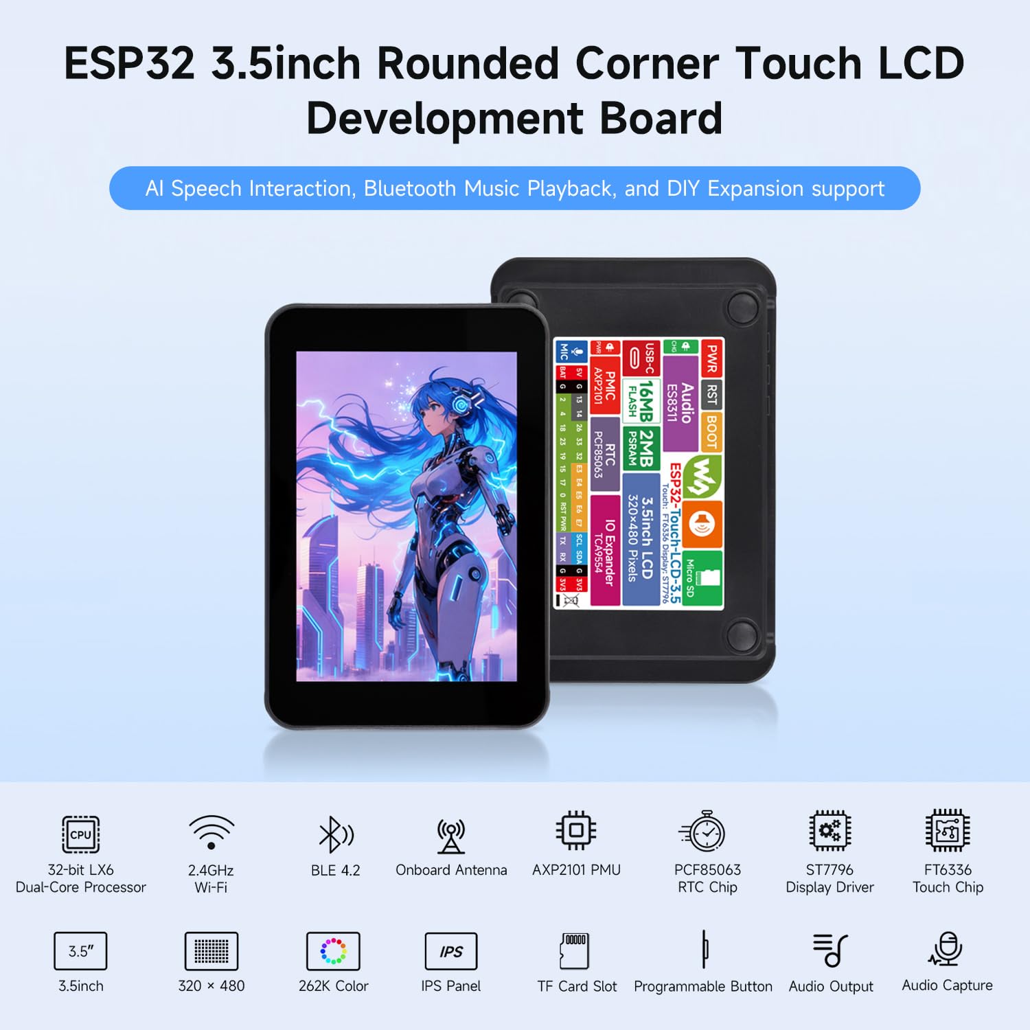 waveshare-esp32-3-5-zoll-rounded-corner-touch-lcd-entwicklungsboard-320x480-audi image 3