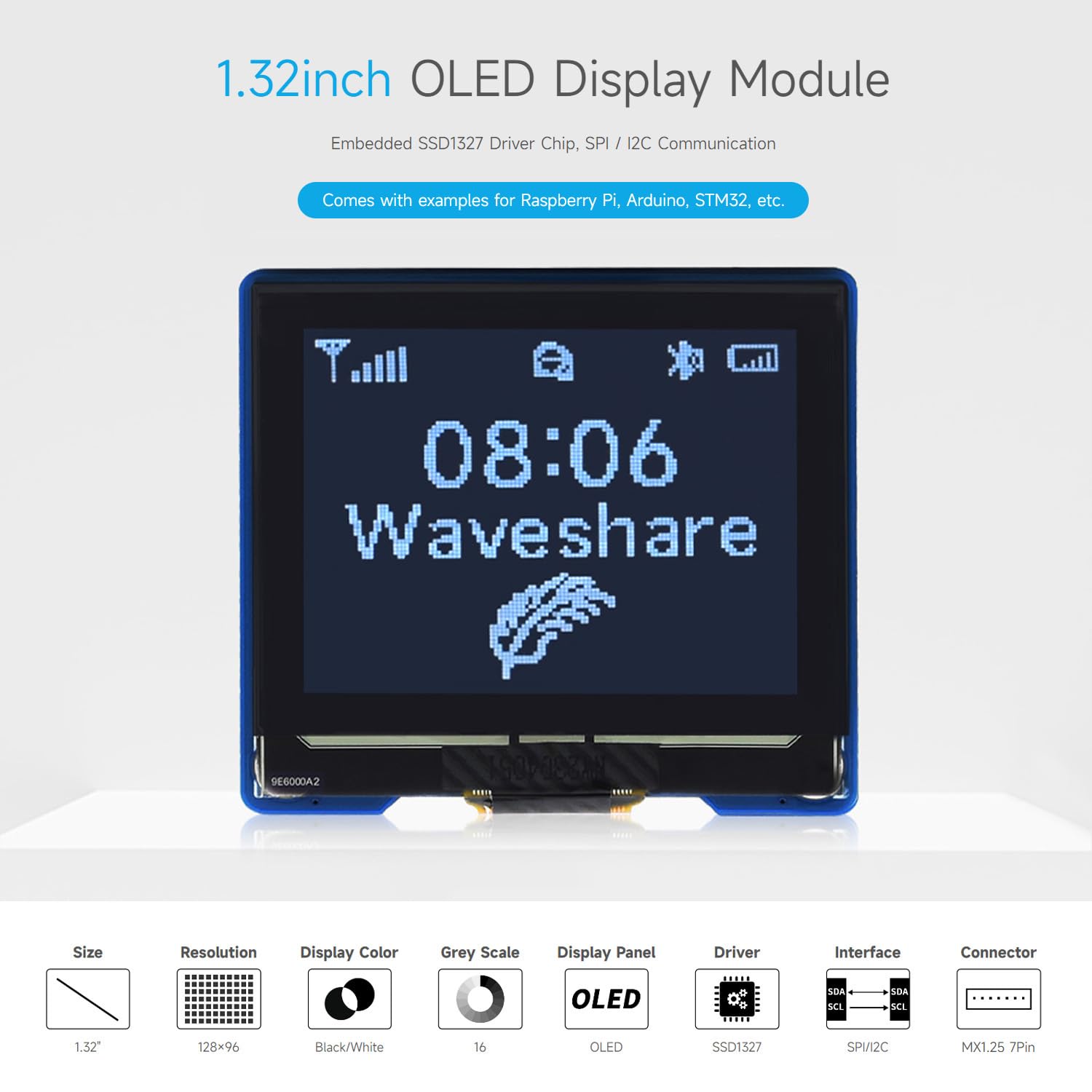 waveshare-1-32-zoll-oled-display-modul-128x96-16-graustufen-spi-i2c image 3
