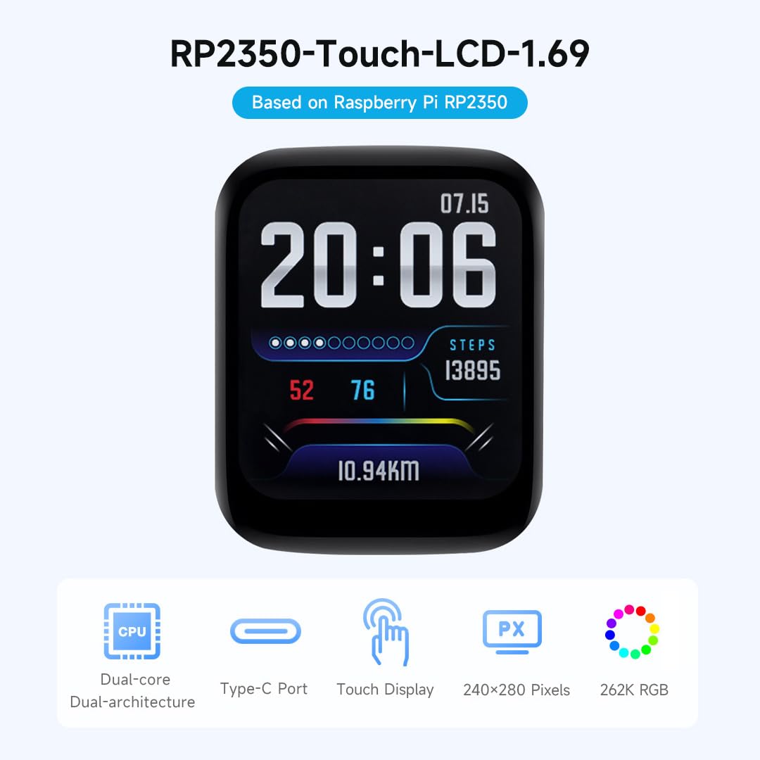 waveshare-rp2350-touch-lcd-1-69-mikrocontroller-board-mit-1-69-zoll-touch-displa image 3